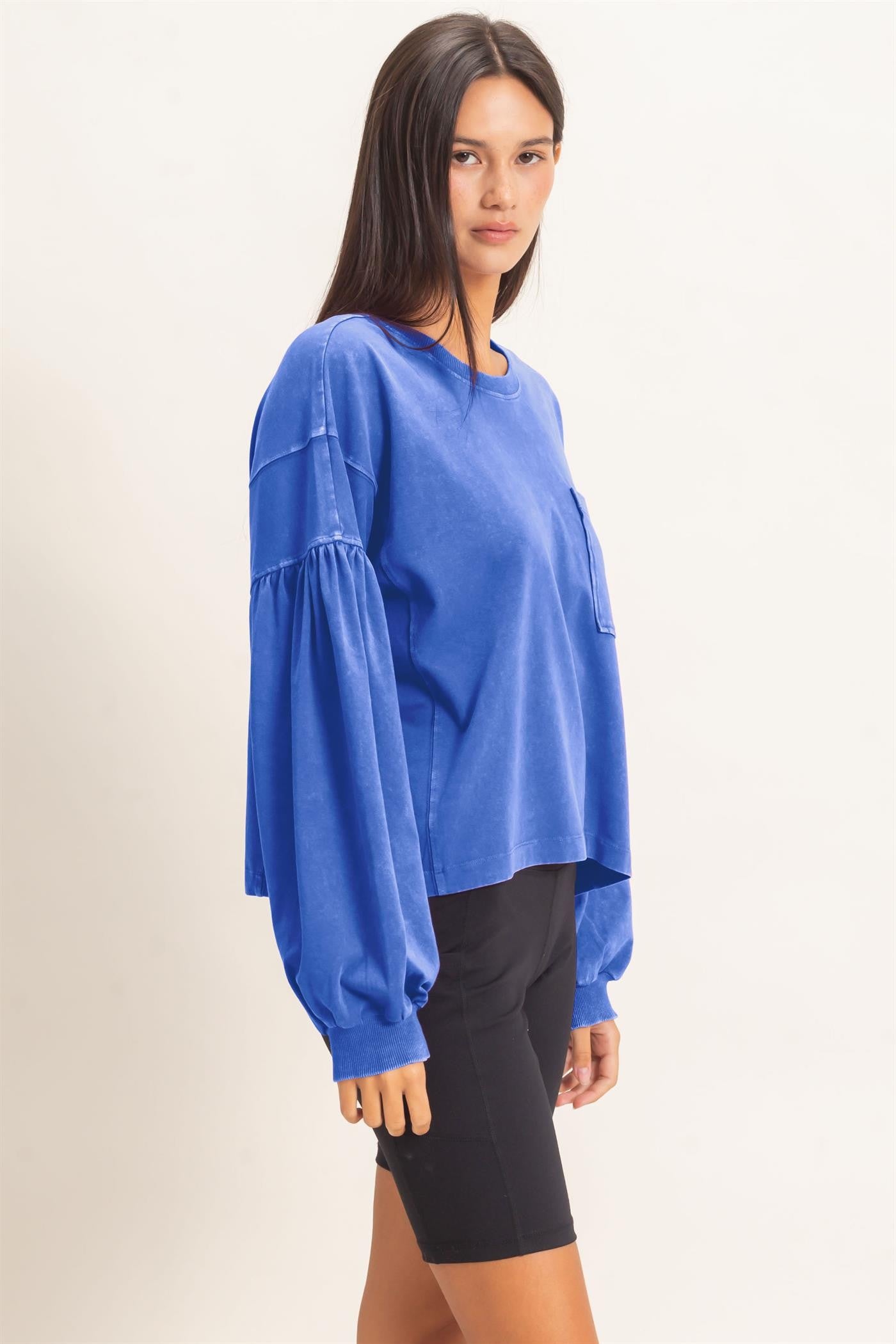 Mineral Wash Puff Long Sleeve Boxy Top