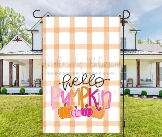 Hello Pumpkin Pink Garden Flag