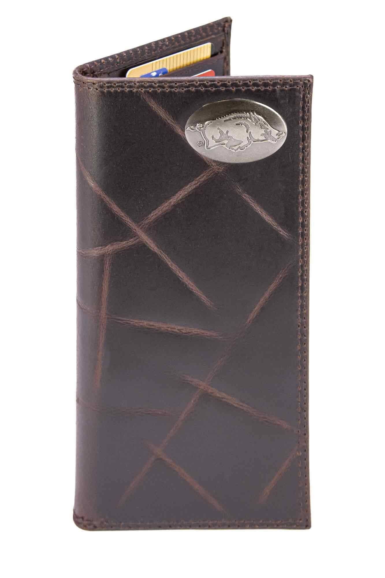 Arkansas Razorback Men's Collegiate Secretary Leather Wallet: Crazyhorse Brown