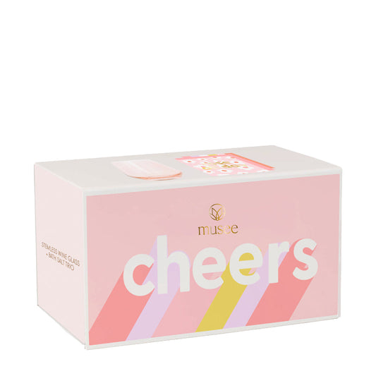 Cheers Stemless Wine Glass + Bath Salt Trio