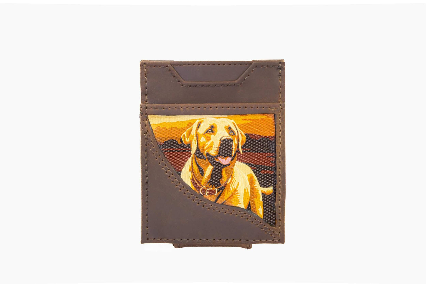 Lab Men's Magnetic Front Pocket Woven Patch Leather Wallet.