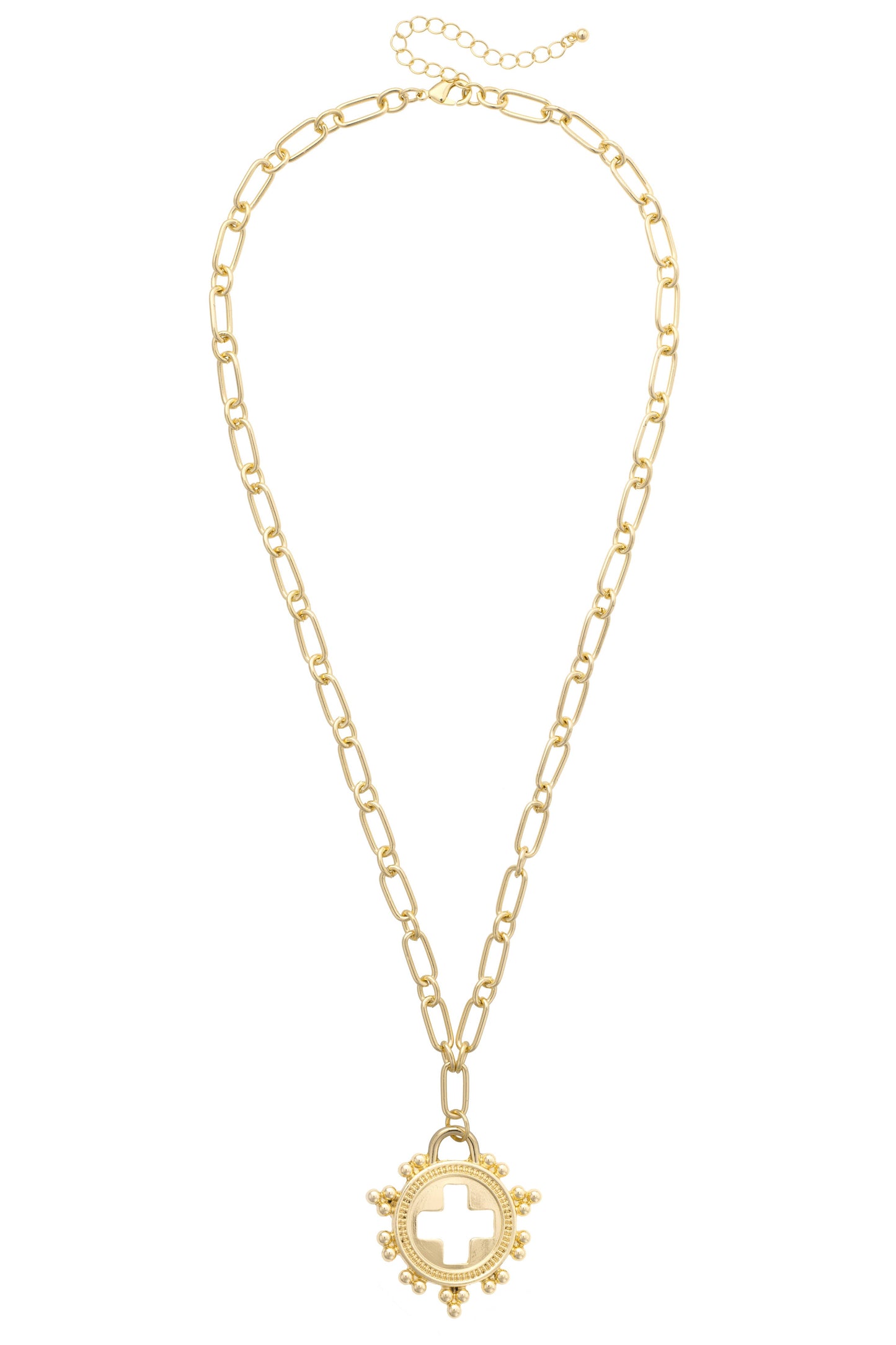 Lilah Open Cross Medallion Necklace in Shiny Gold