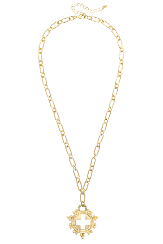 Lilah Open Cross Medallion Necklace in Shiny Gold