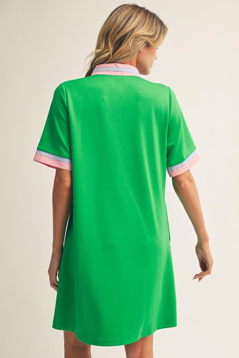 Mock Neck Preppy Front Zip Dress