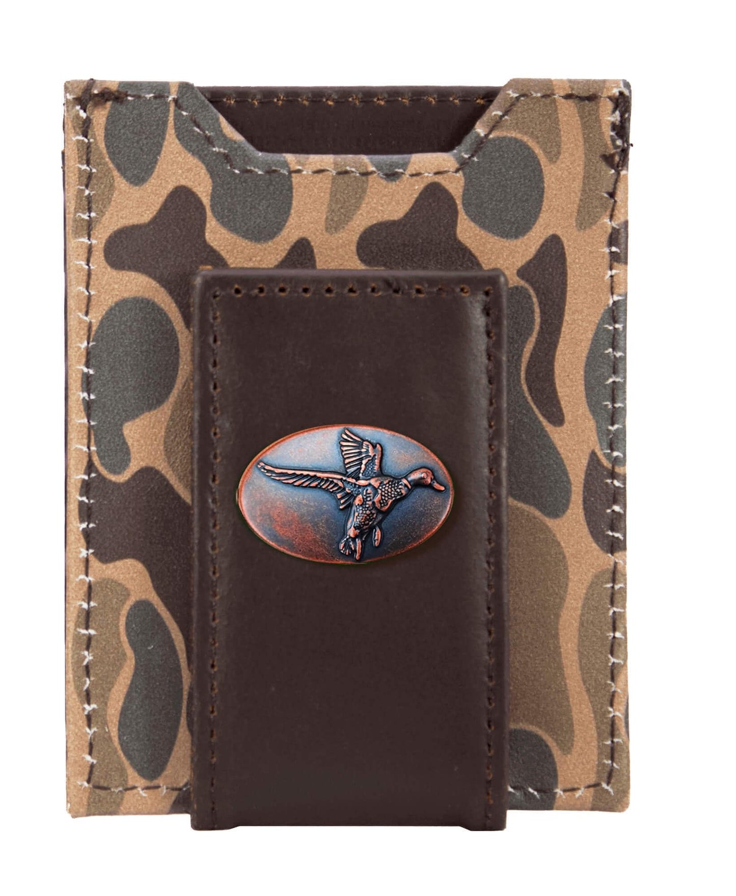 Mallard Men's Magnetic Front Pocket Old School Camo Leather Wallet.: Brown/Tan Camo