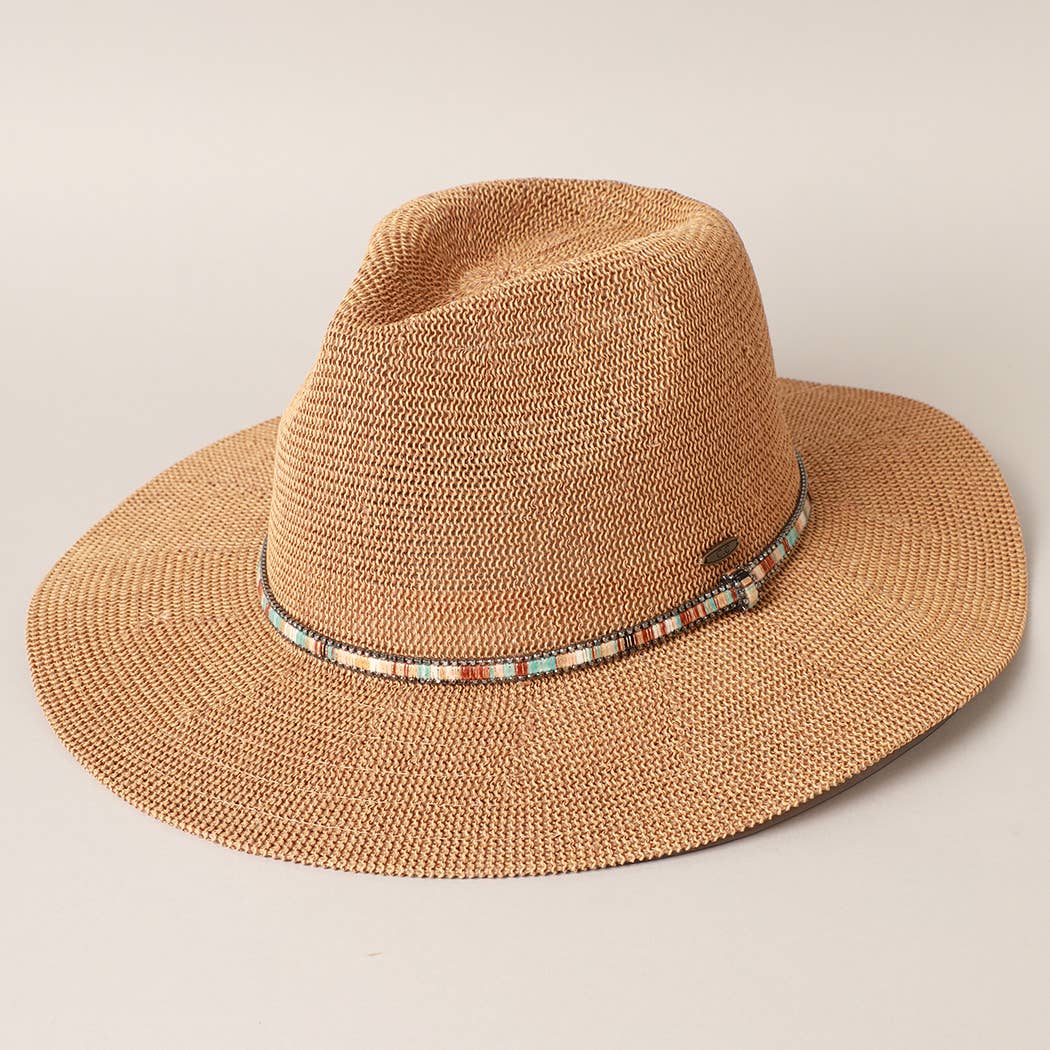 Multi-Colored Thread with Beaded Panama Hat: CLAY / ONE SIZE