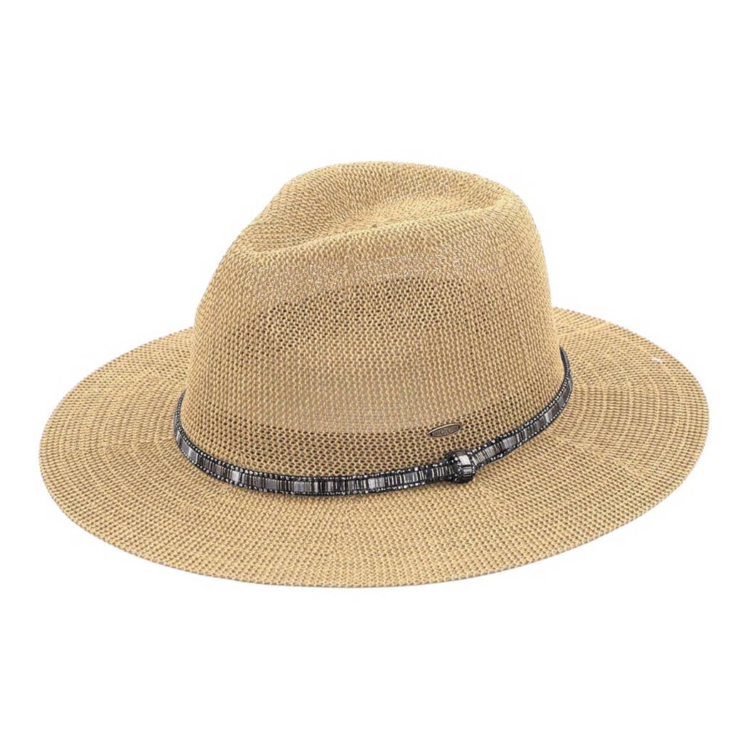 Multi-Colored Thread with Beaded Panama Hat: CLAY / ONE SIZE