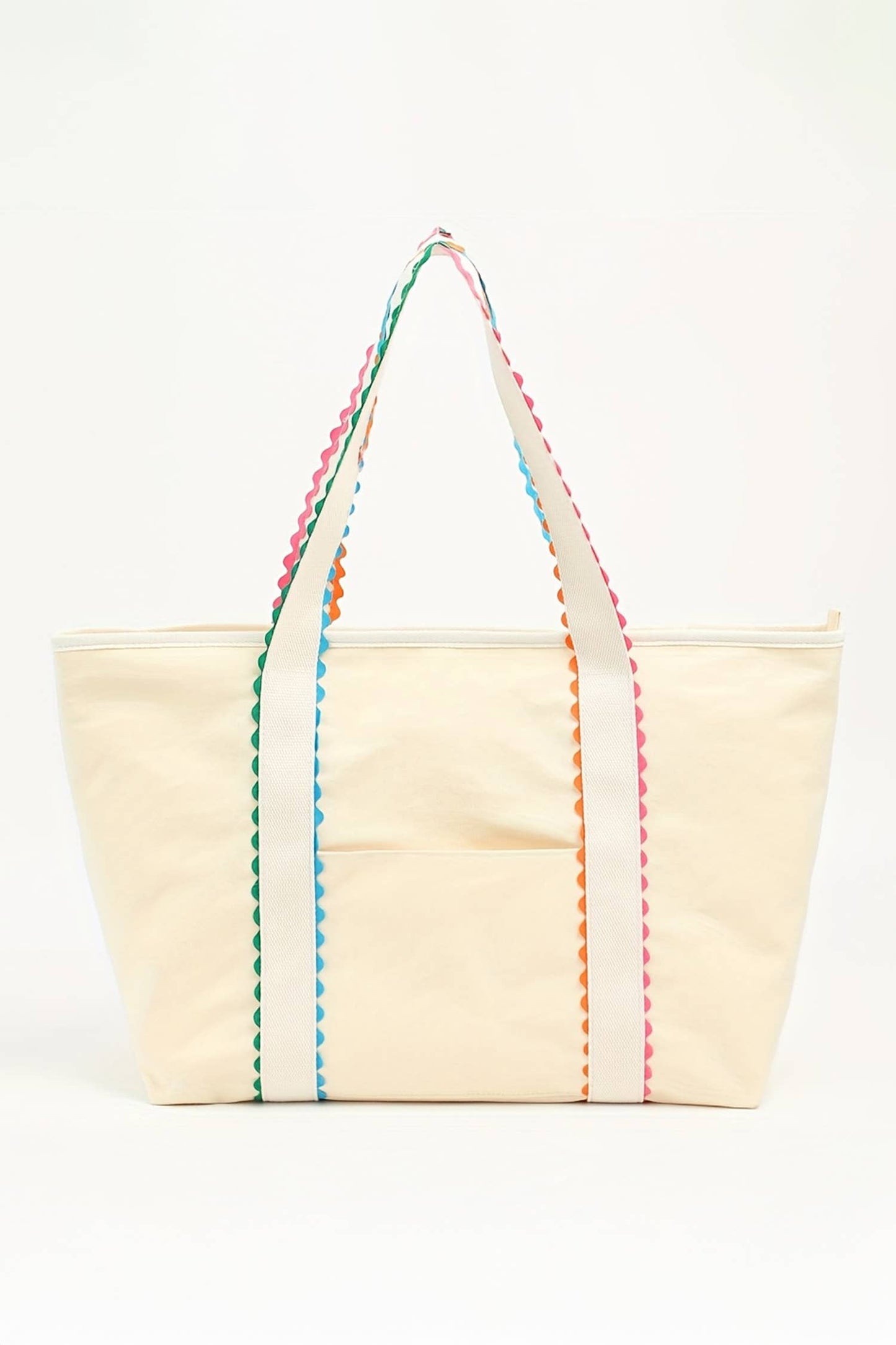 Color Block Colorful Ricrac Detail Canvas Tote Bag: White