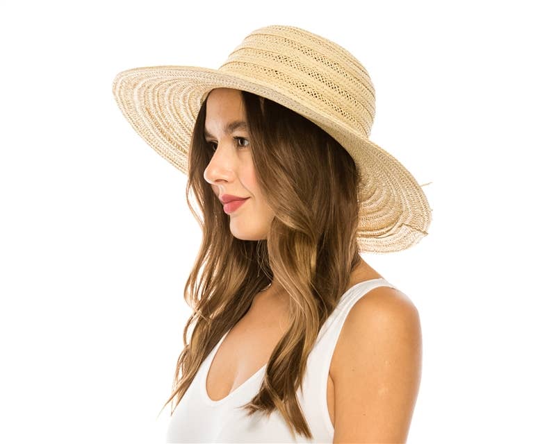 Wide Brim Straw Sun Hat w/ Seashells - Summer Beach Hat