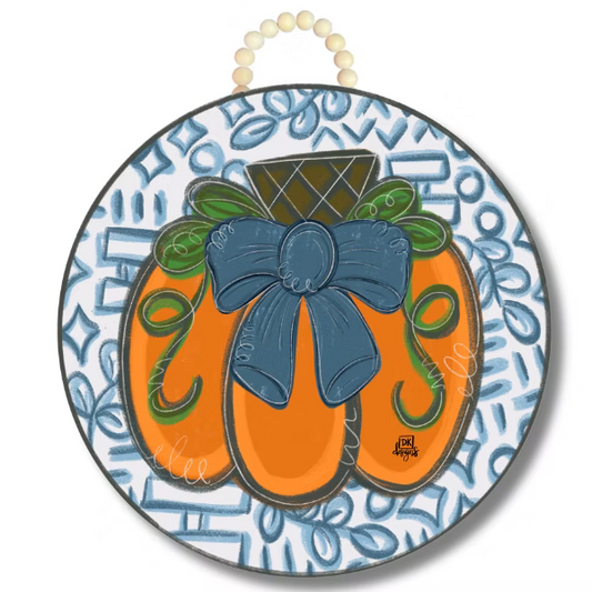 Blue Chinoiserie Pumpkin Doorhanger