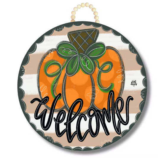Tan Pumpkin Welcome Doorhanger