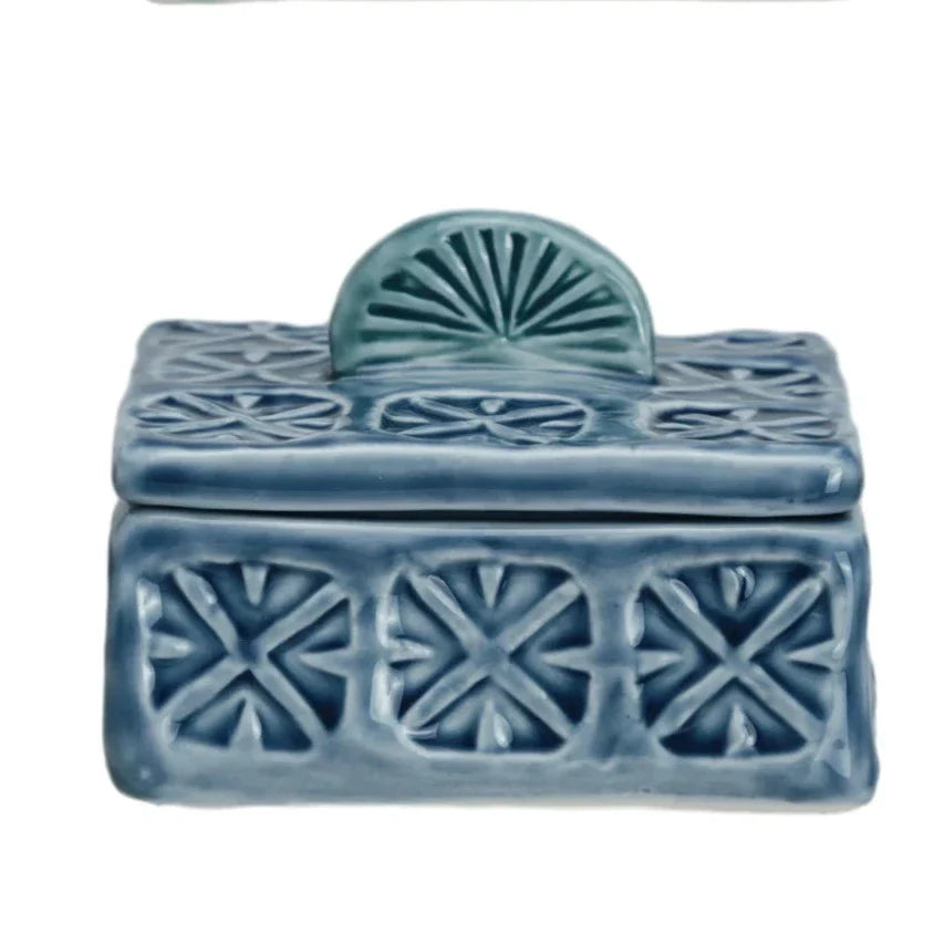 Hand-Painted Debossed Stoneware Salt Cellar