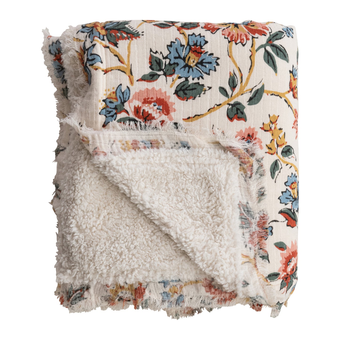 Floral Throw With Sherpa and Fringe
