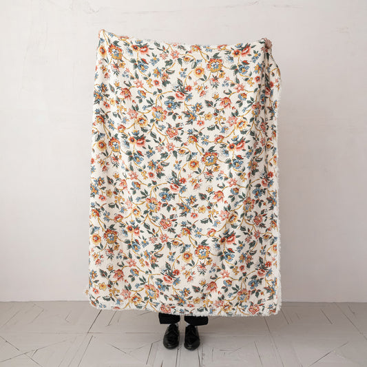 Floral Throw With Sherpa and Fringe