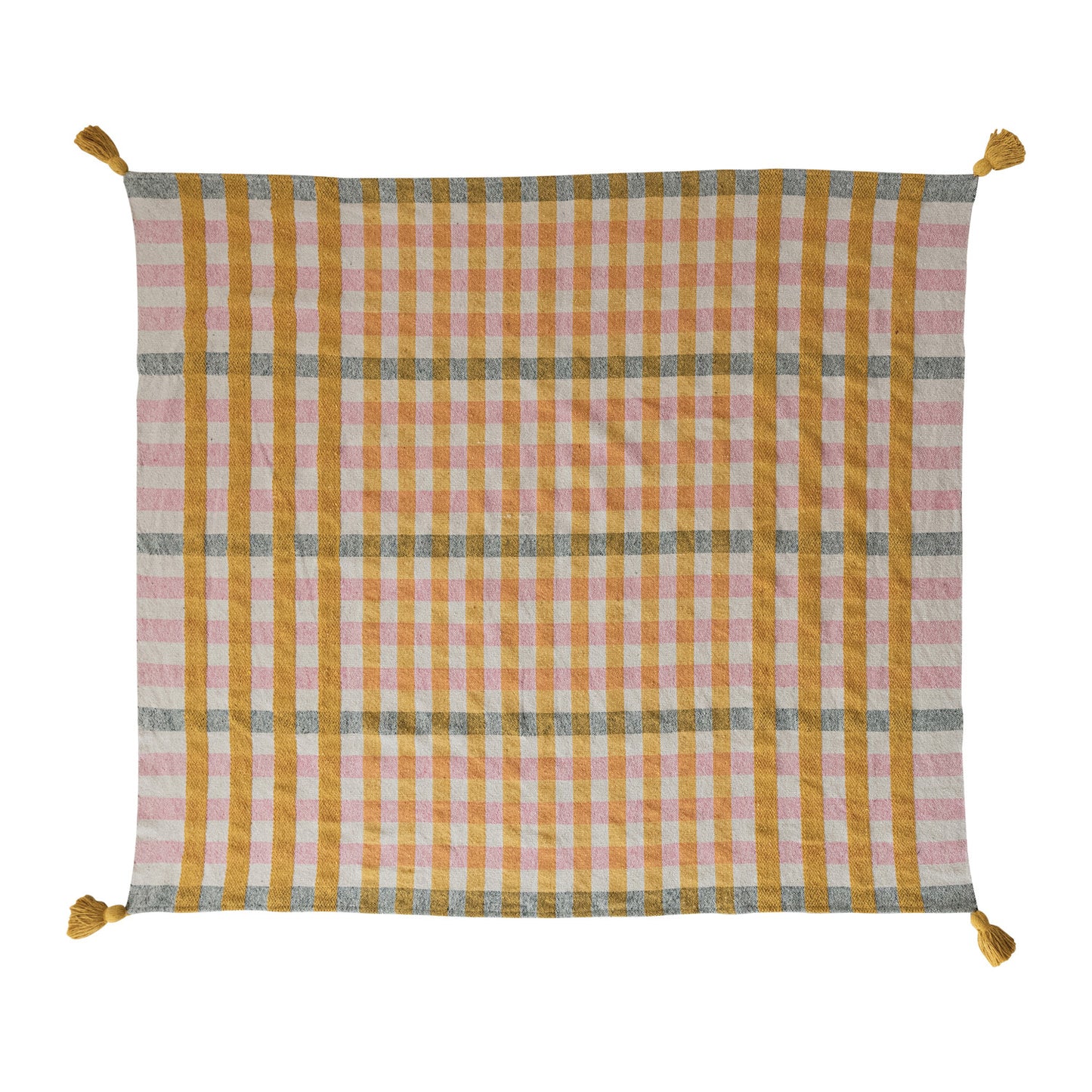 Plaid Cotton Throw with Tassels