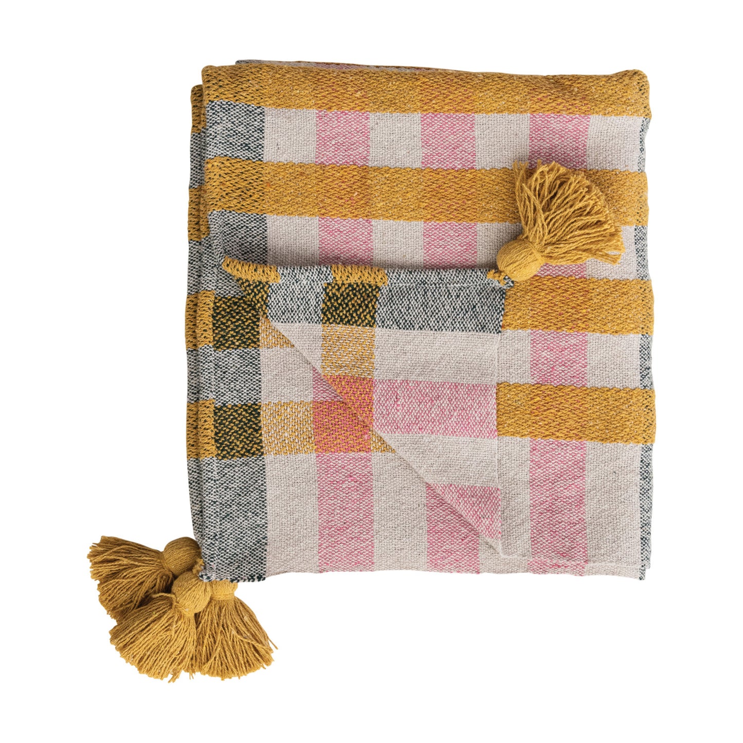Plaid Cotton Throw with Tassels