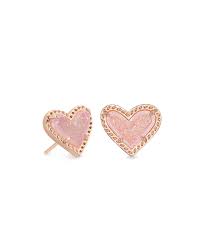 ARI HEART STUD EARRINGS ROSE GOLD PINK DRUSY