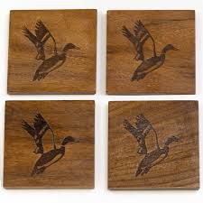 Duck Etched Wood Coaster Set of 4