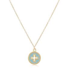 Signature Cross Disc Necklace Gold Turquoise