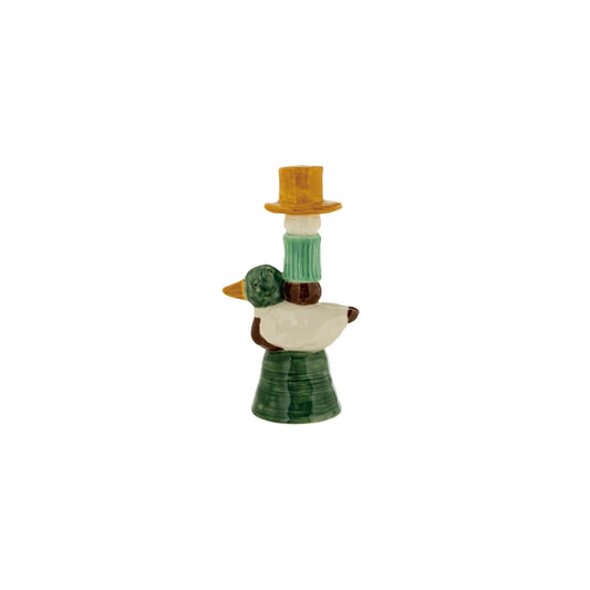 Stoneware Duck Shaped Taper Holder Multi Color