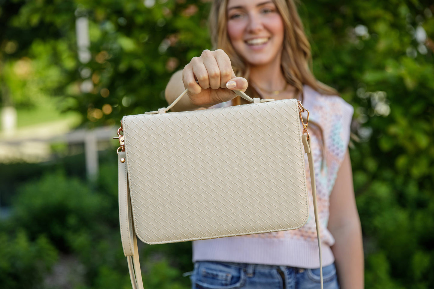 Bible Cover, Weave Bible Case, Crossbody PEARL