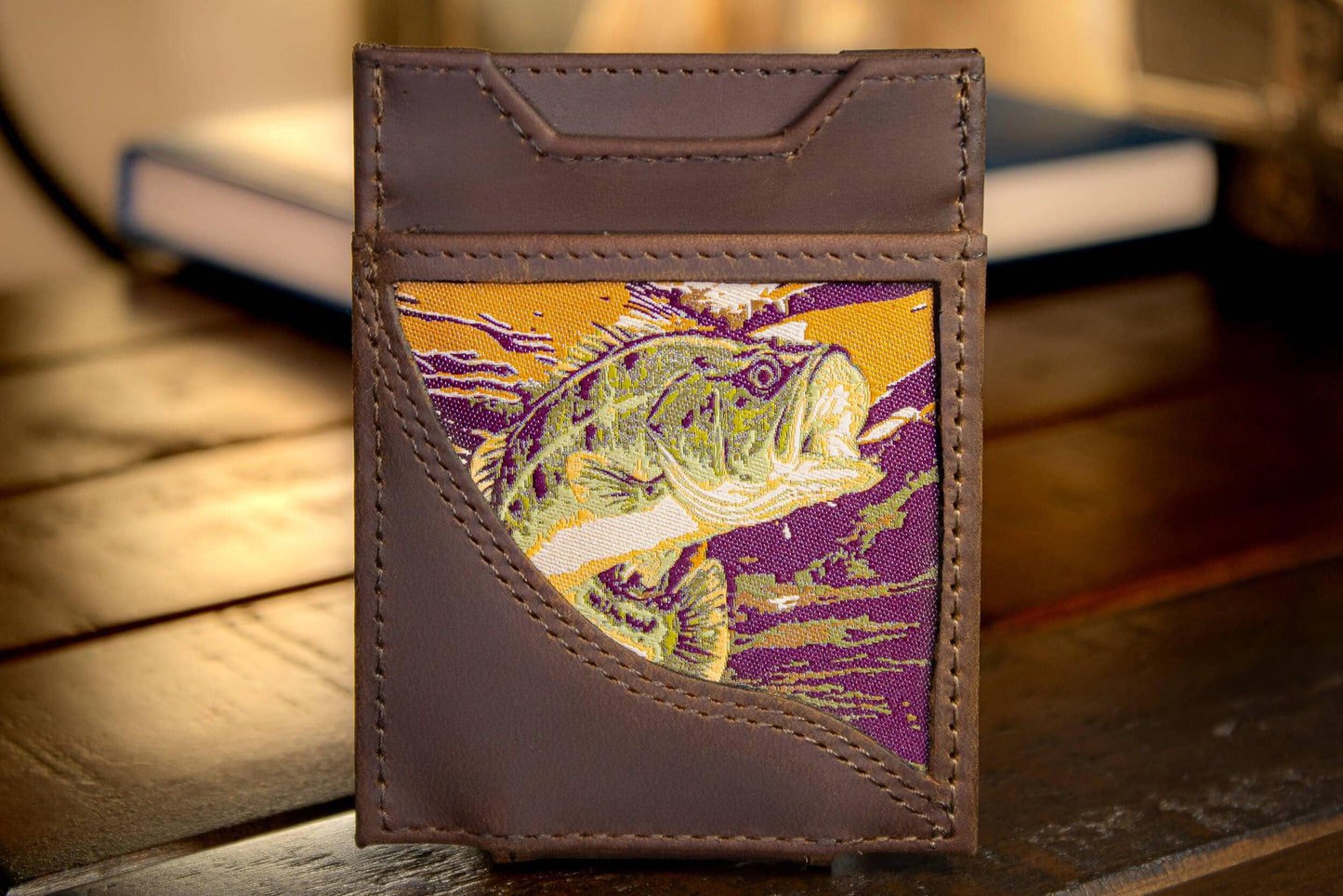 Bass Men's Magnetic Front Pocket Woven Patch Leather Wallet.