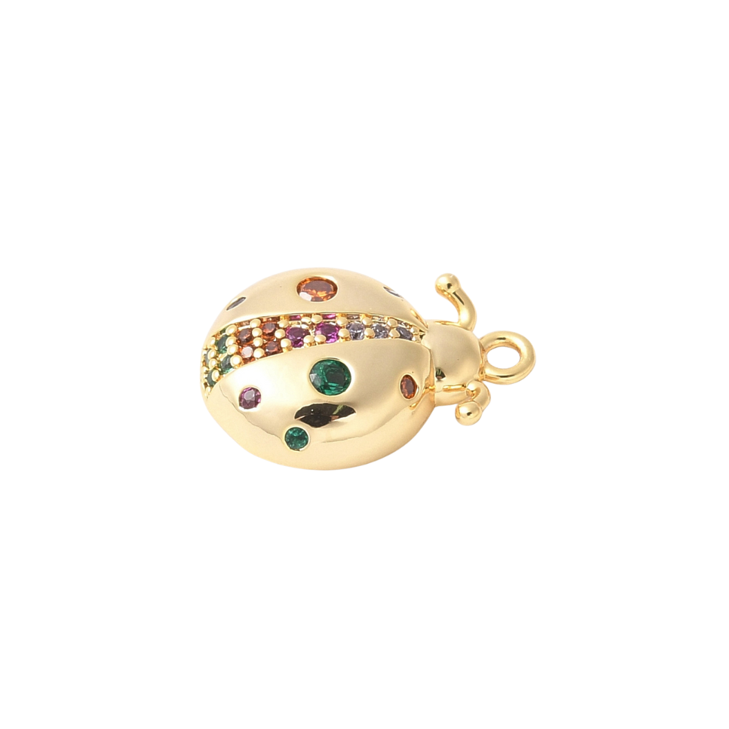 Gold Beetle with Multi Color Pave Charm