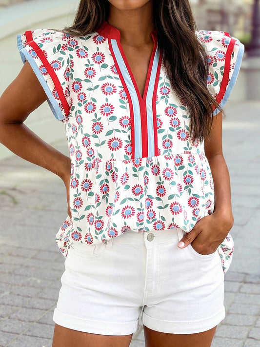 Sunflower Red V Neck Flutter Sleeve Blouse