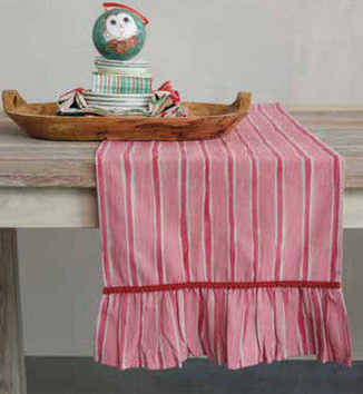 Red/Pink Stripe Table Runner With Ruffle