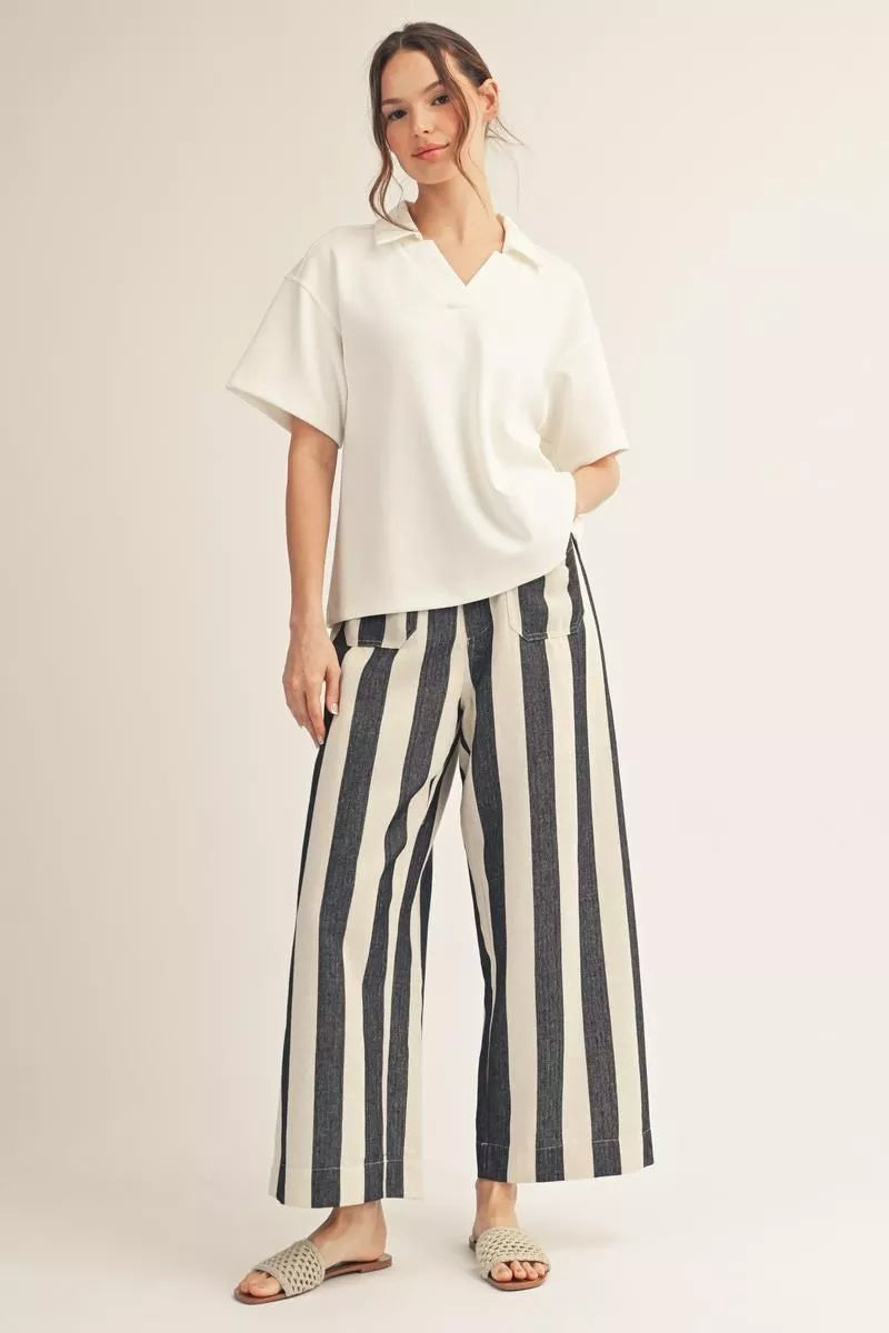 High Waist Wide Leg Bold Stripe Pants in Black