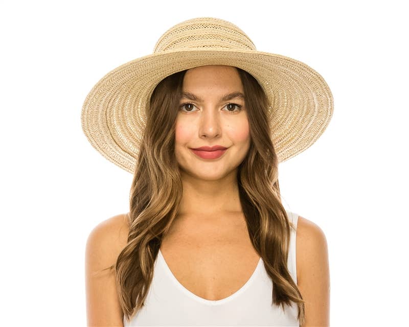 Wide Brim Straw Sun Hat w/ Seashells - Summer Beach Hat