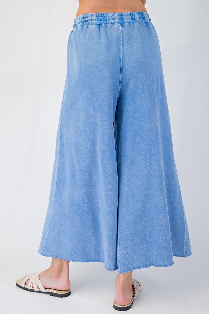 Washed Terry Knit Wide Leg Pants in Cornflower