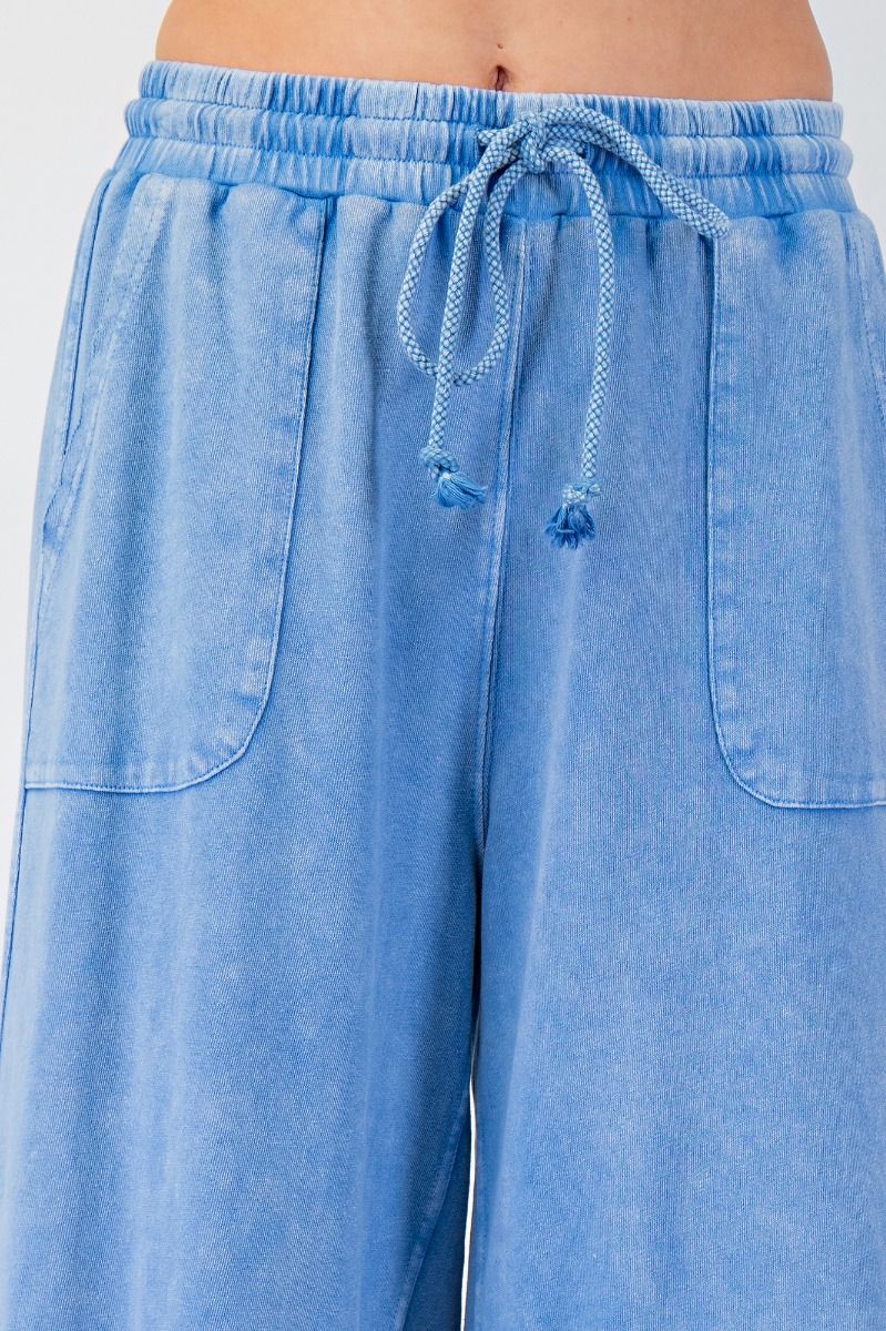 Washed Terry Knit Wide Leg Pants in Cornflower