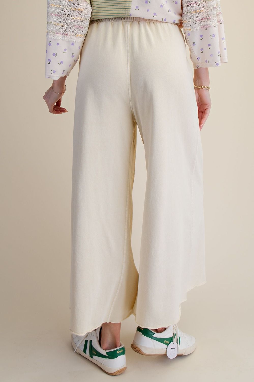 Washed Terry Knit Wide Leg Pants Ecru