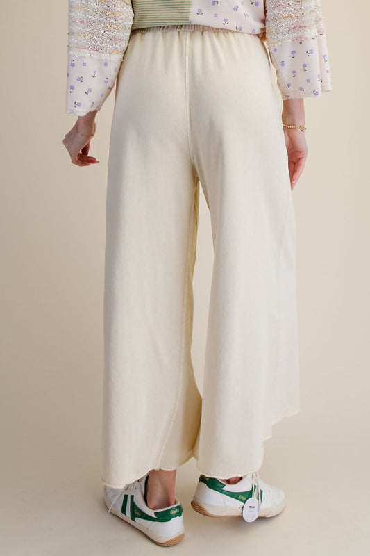 Washed Terry Knit Wide Leg Pants Ecru