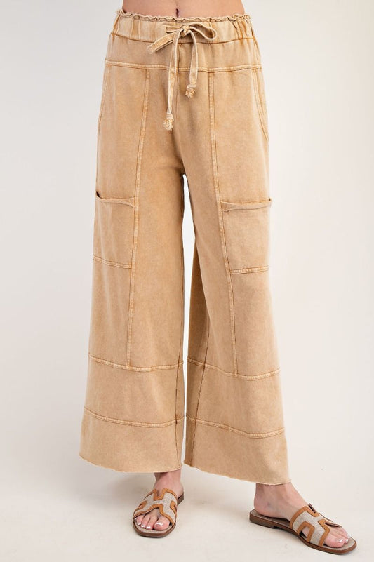 Mineral Washed Terry Pants in Camel