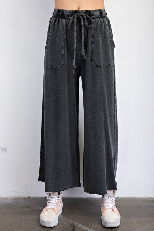 Wide Leg Knit Pants in Black