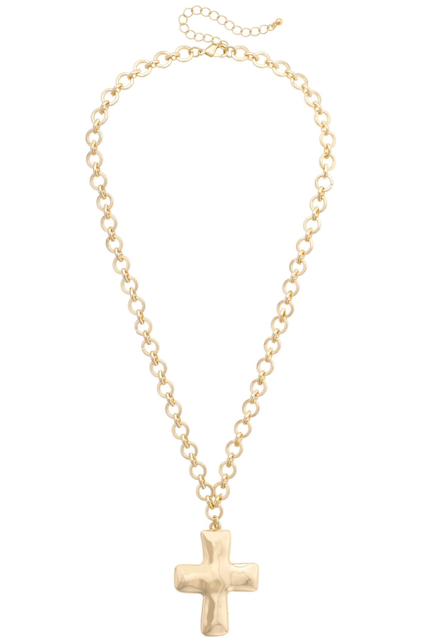 Cici Hammered Cross Necklace in Shiny Gold