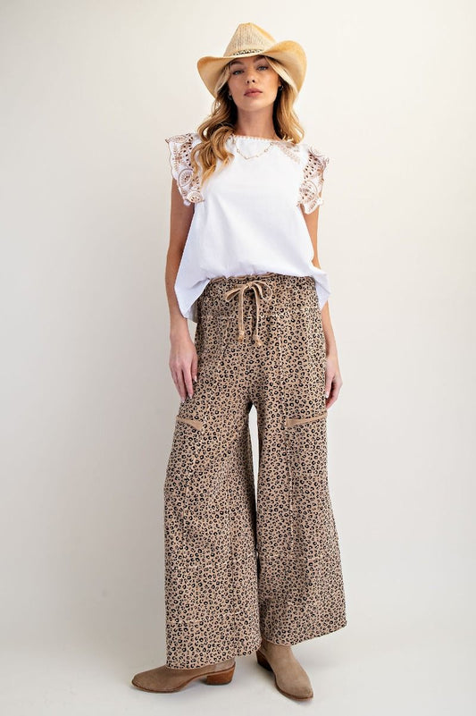 Animal Print Mineral Wash Terry Knit Pant