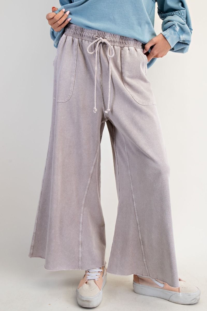 Washed Terry Knit Wide Leg Pants Dove Grey