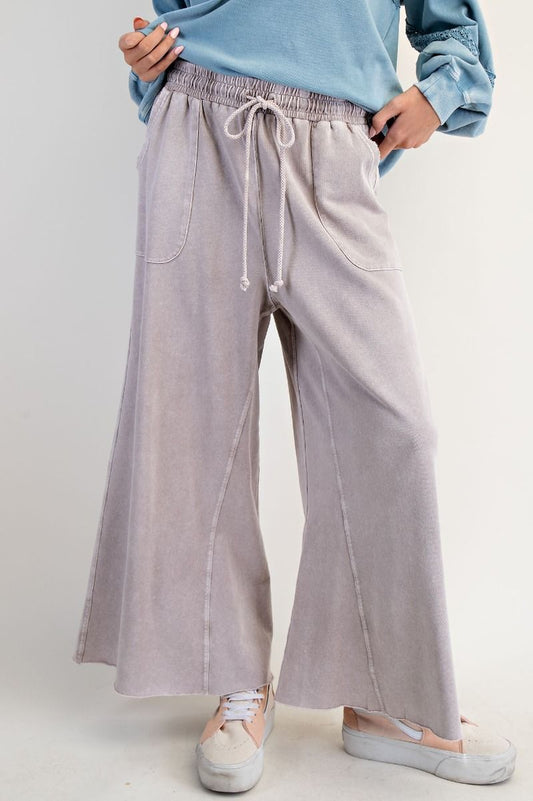 Washed Terry Knit Wide Leg Pants Dove Grey