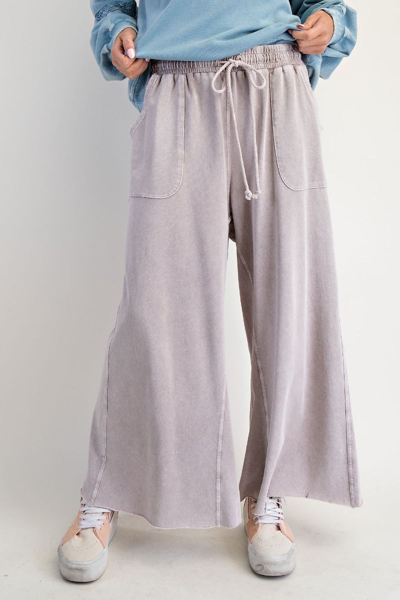 Washed Terry Knit Wide Leg Pants Dove Grey