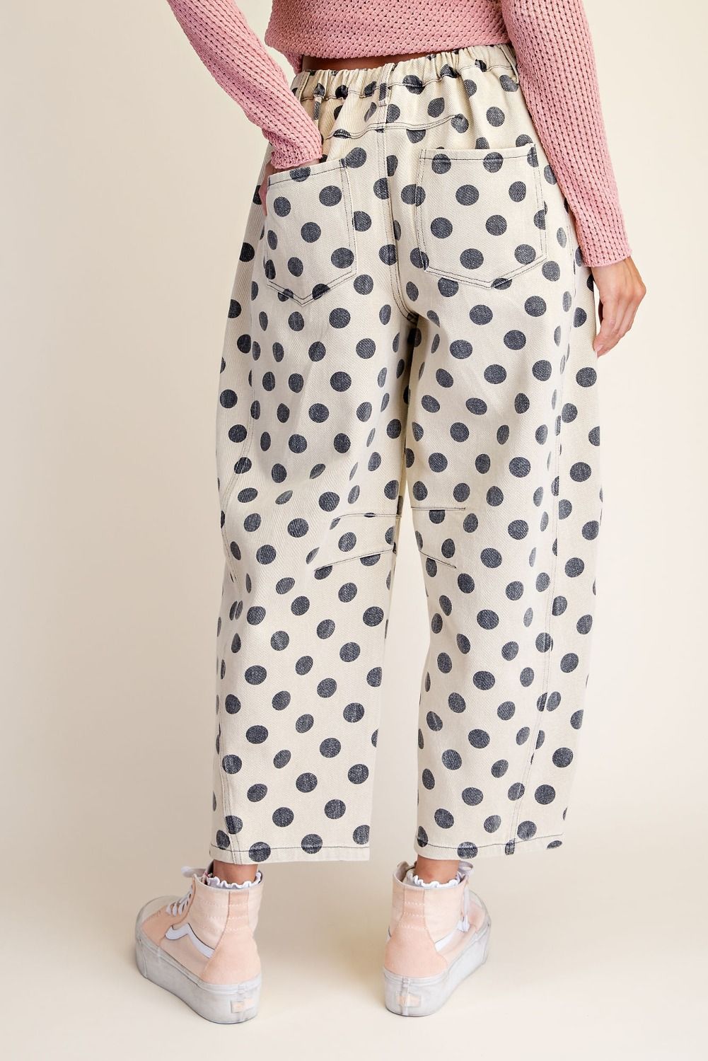 Dots Print Mineral Washed Twill Barrel Pants