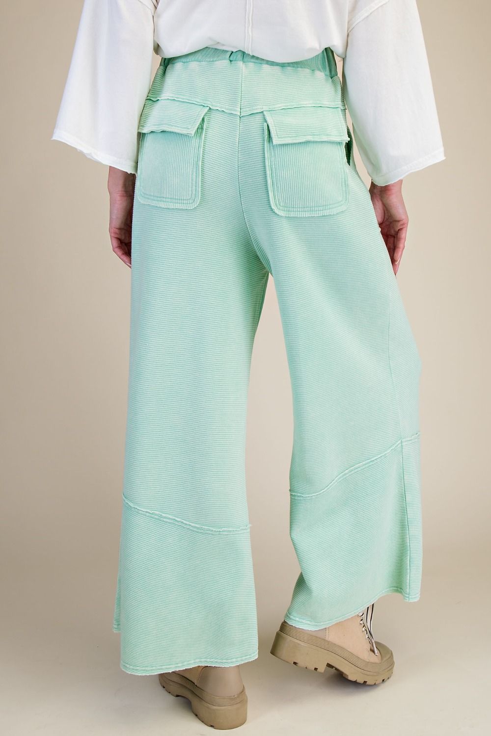 Textured Mineral Wash Bellbottom Pant Mint