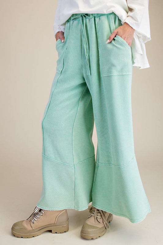 Textured Mineral Wash Bellbottom Pant Mint