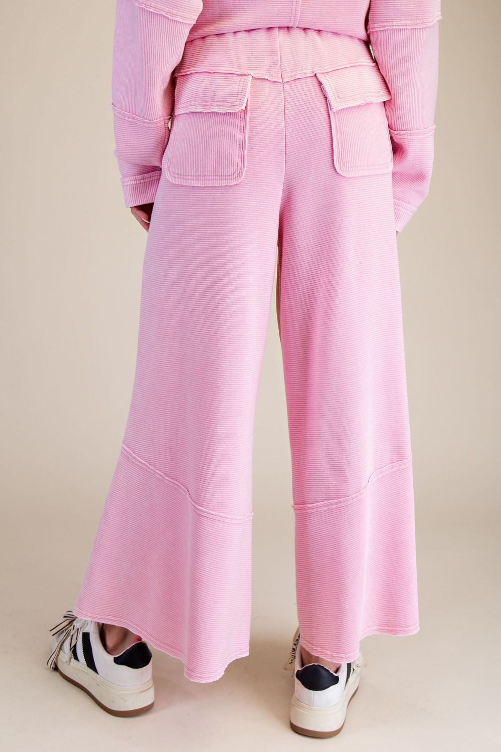 Textured Mineral Wash Bellbottom Pant Pink