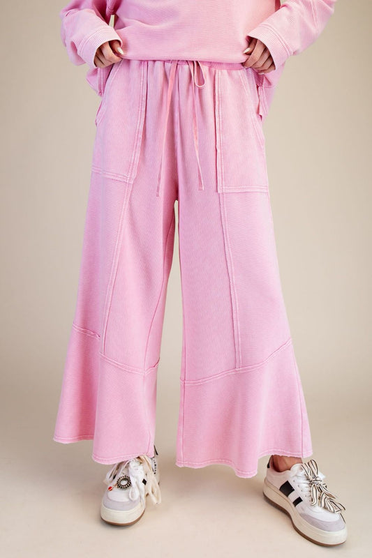 Textured Mineral Wash Bellbottom Pant Pink