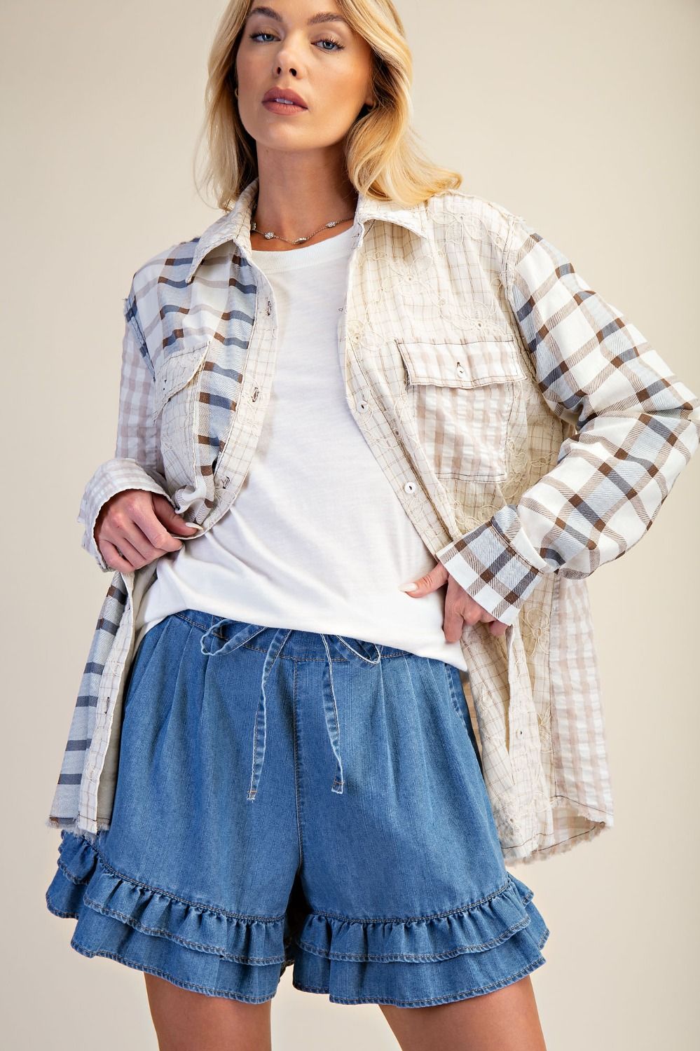 Ruffled Denim Shorts