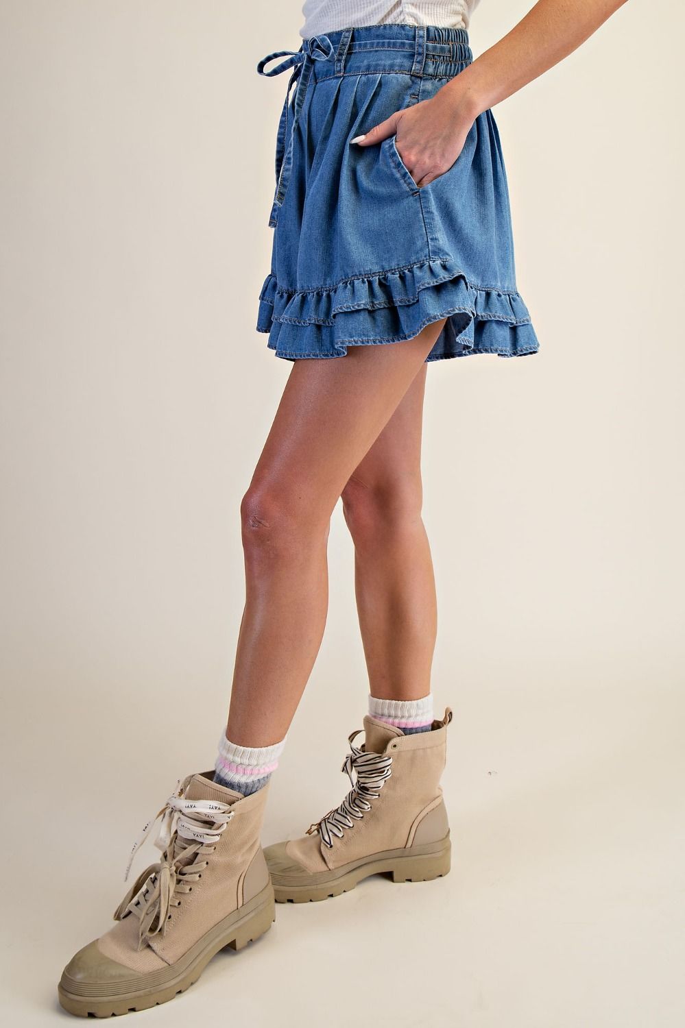 Ruffled Denim Shorts