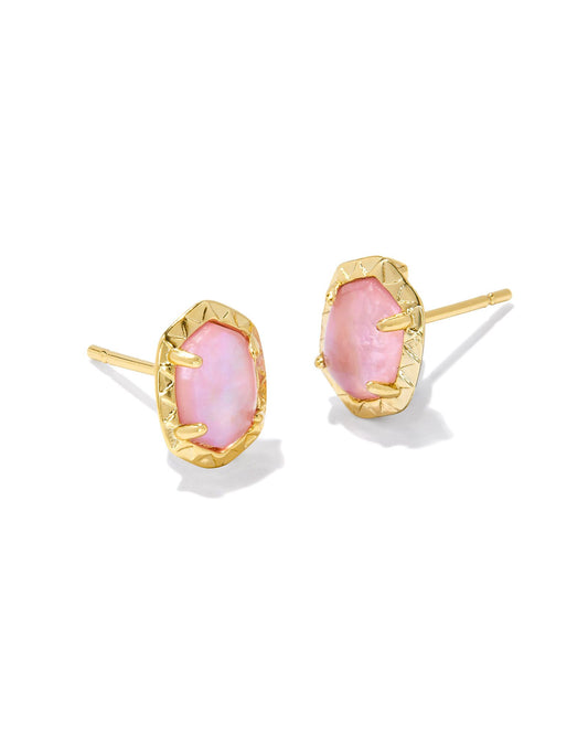 Daphne Stud Earring Gold Lt Pink Iridescent Abalone